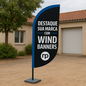 Wind Banner Completo (M) Tecido Wind Pro Com Proteção UV 2,30x0,70m Dupla-Face | Impressão Ultra-HD Impressão Sublimática Costura Reforçada Haste em Aço Reforçado (Desmontável)